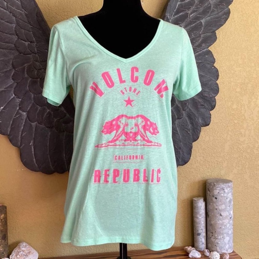 Volcom Green V-neck Shirt Top